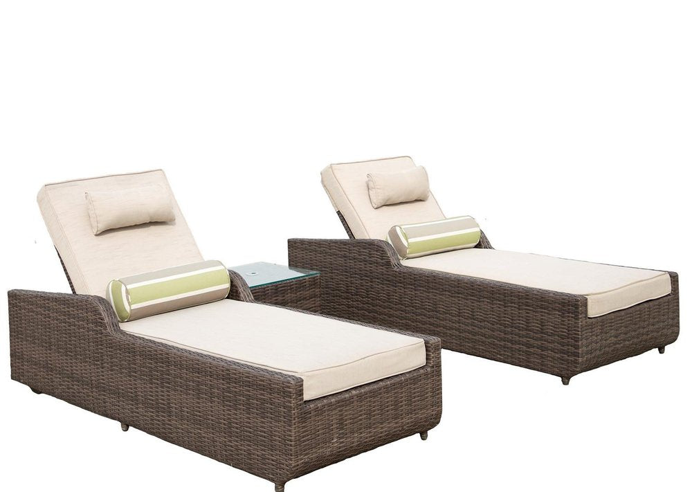 78" Set of Two Brown Indoor Outdoor Chaise Lounge with Beige Cushion  Warm Home View