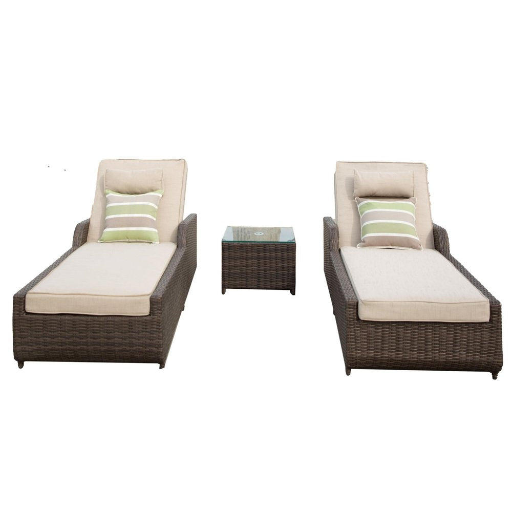 78" Set of Two Brown Indoor Outdoor Chaise Lounge with Beige Cushion  Warm Home View