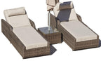 78" Set of Two Brown Indoor Outdoor Chaise Lounge with Beige Cushion  Warm Home View