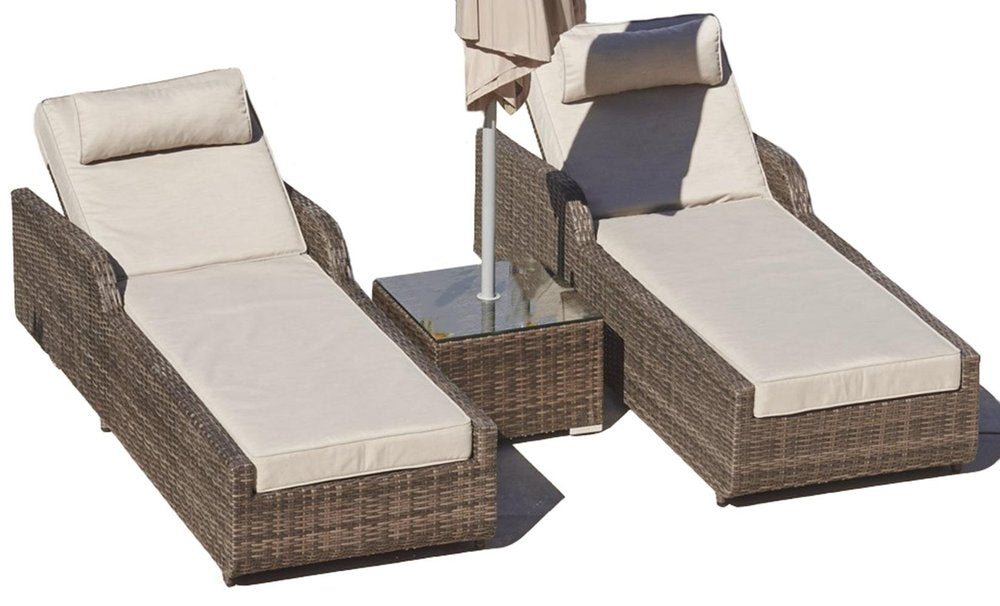 78" Set of Two Brown Indoor Outdoor Chaise Lounge with Beige Cushion  Warm Home View