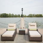 78" Set of Two Brown Indoor Outdoor Chaise Lounge with Beige Cushion  Warm Home View