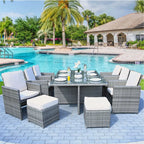 Gray Glass Outdoor Dining Set - Gray Rattan - 11 Piece  Warm Home View