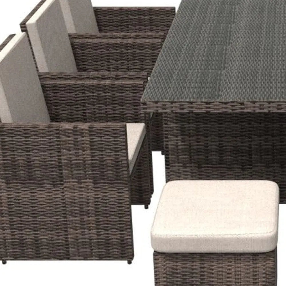 Gray Glass Outdoor Dining Set - Gray Rattan - 11 Piece  Warm Home View