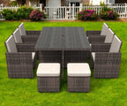 Gray Glass Outdoor Dining Set - Gray Rattan - 11 Piece  Warm Home View