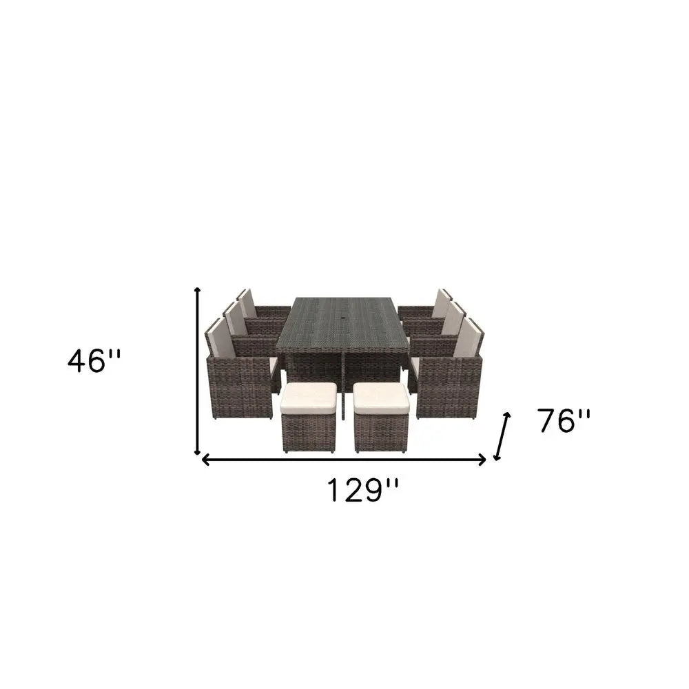 Gray Glass Outdoor Dining Set - Gray Rattan - 11 Piece  Warm Home View