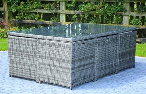 11 Piece Clear and Gray Glass Dining Set  Warm Home View