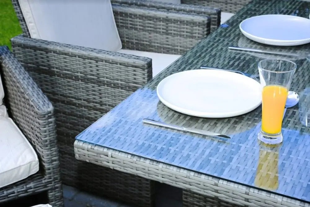 Gray Glass Outdoor Dining Set - Gray Rattan - 11 Piece  Warm Home View