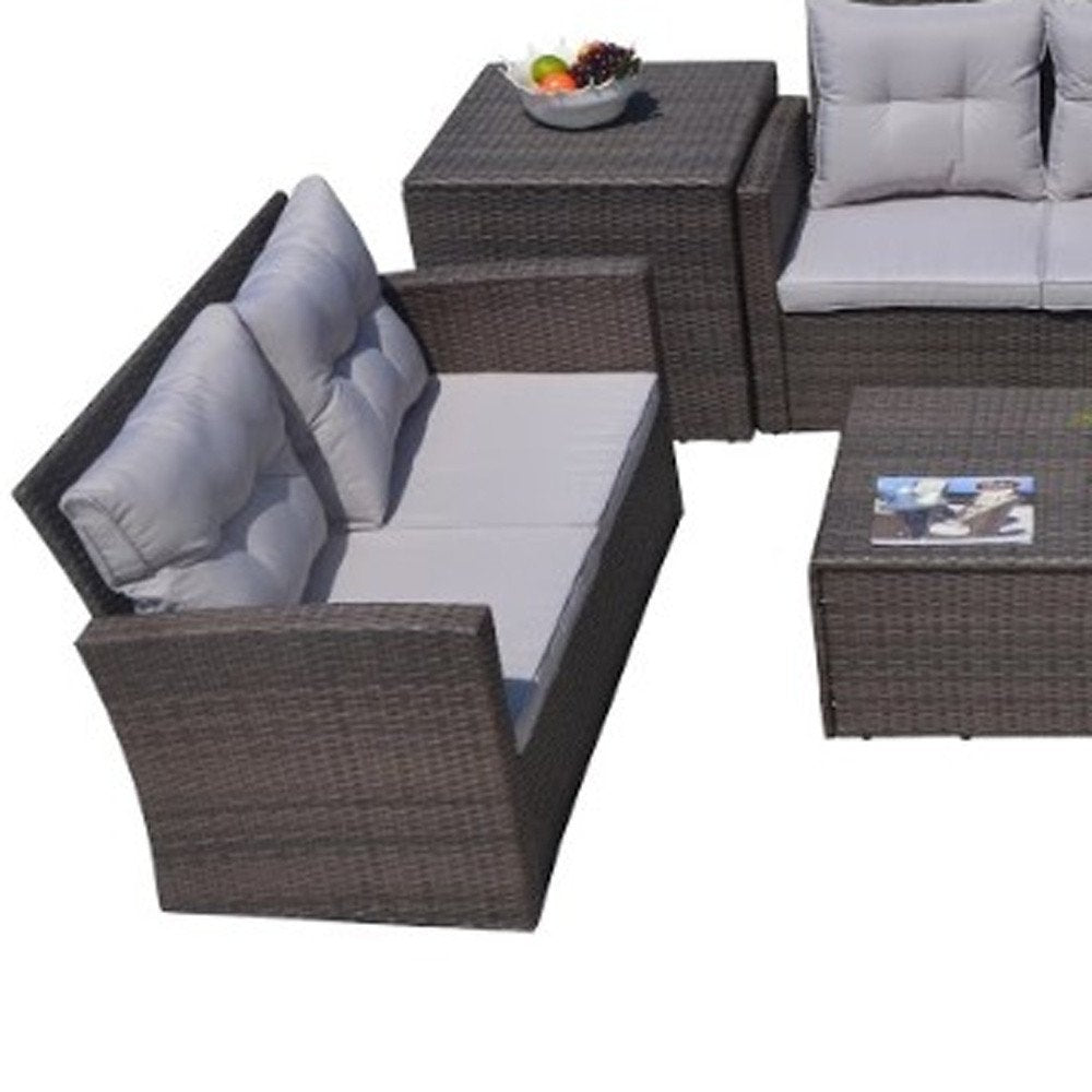Six Piece Outdoor Brown Metal Sofa Seating Group With Cushions  Warm Home View