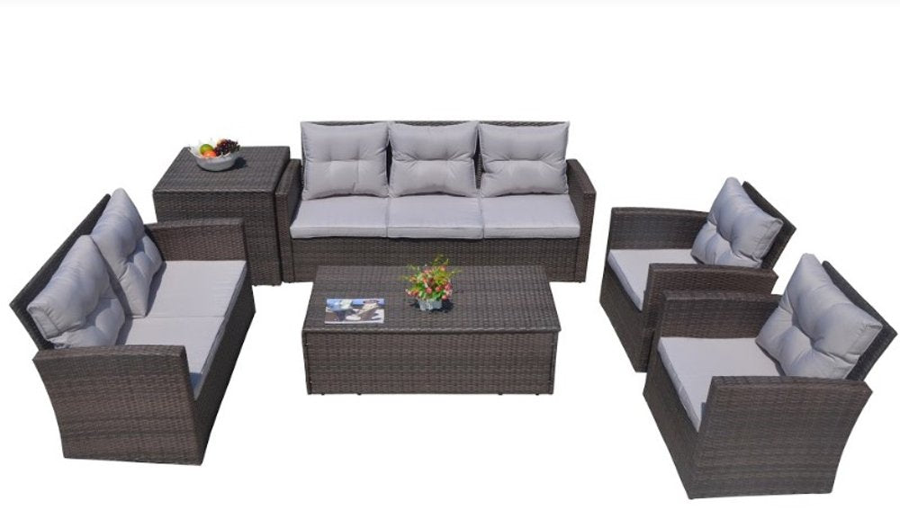 Six Piece Outdoor Brown Metal Sofa Seating Group With Cushions  Warm Home View
