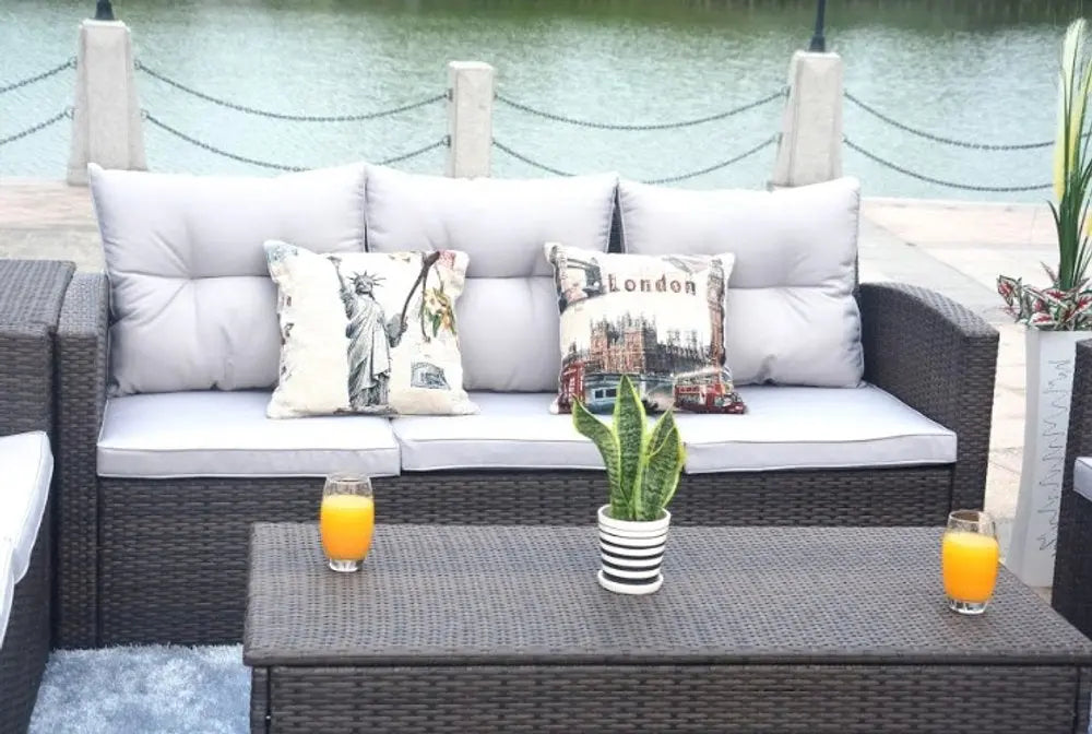 6-Piece Outdoor Metal Sofa Seating Group - Brown Frame with Premium Weather-Resistant Cushions  Warm Home View