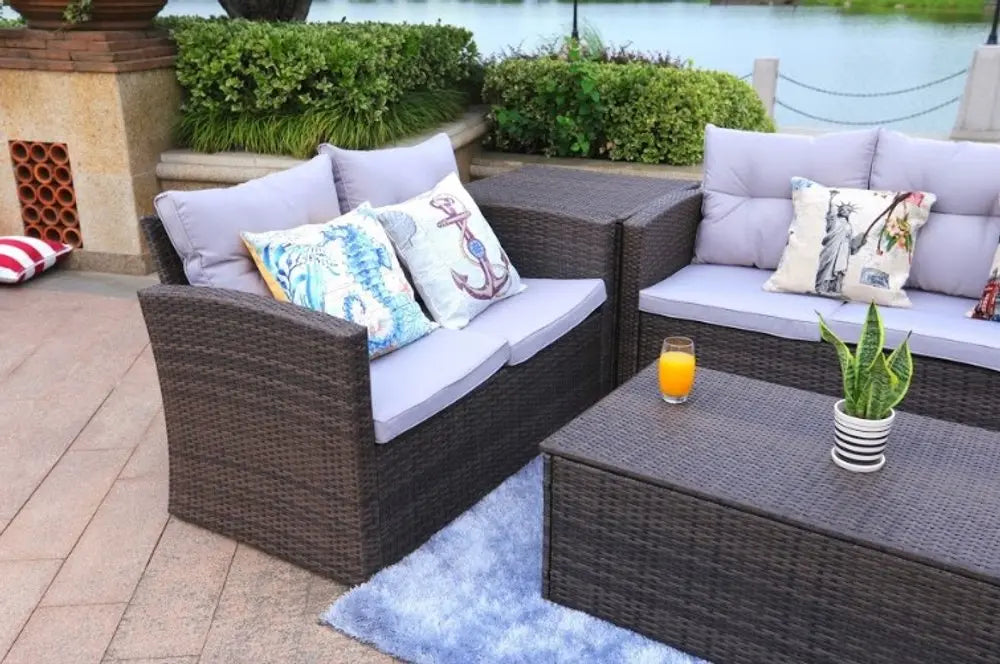 6-Piece Outdoor Metal Sofa Seating Group - Brown Frame with Premium Weather-Resistant Cushions  Warm Home View