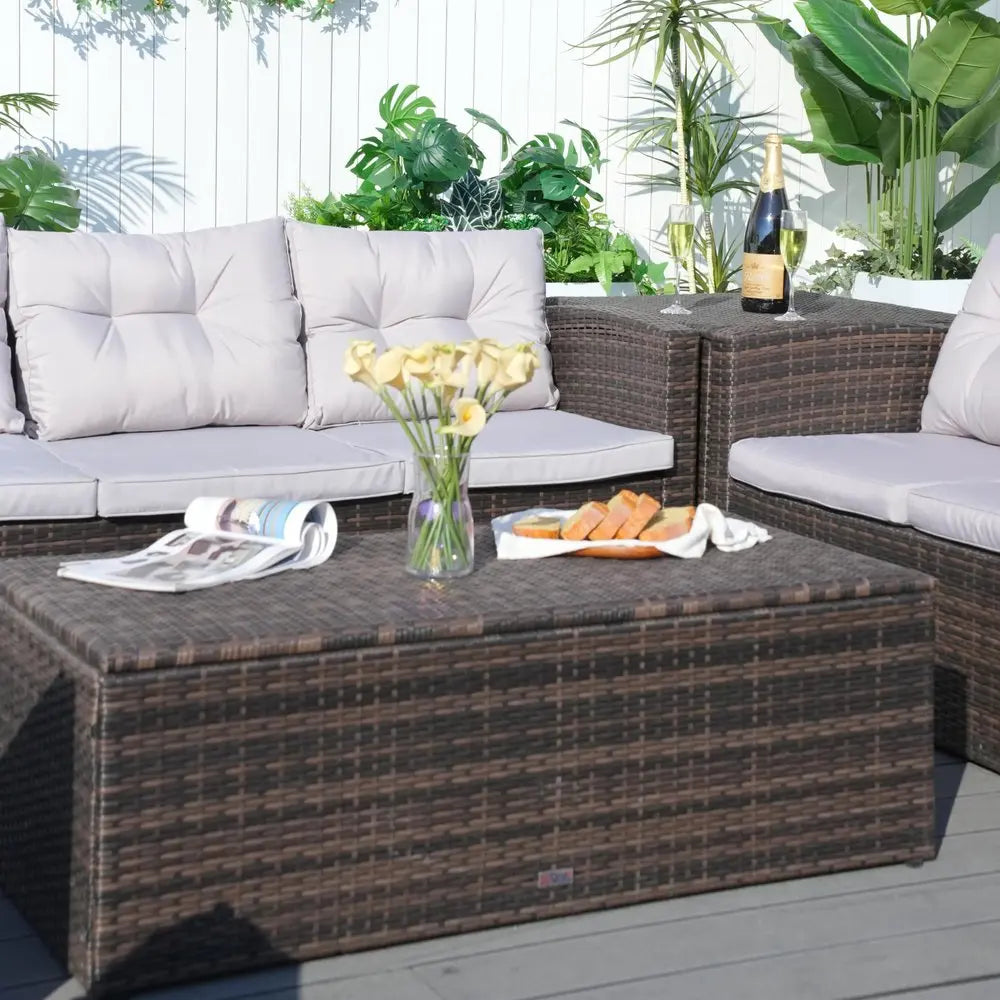 6-Piece Outdoor Metal Sofa Seating Group - Brown Frame with Premium Weather-Resistant Cushions  Warm Home View