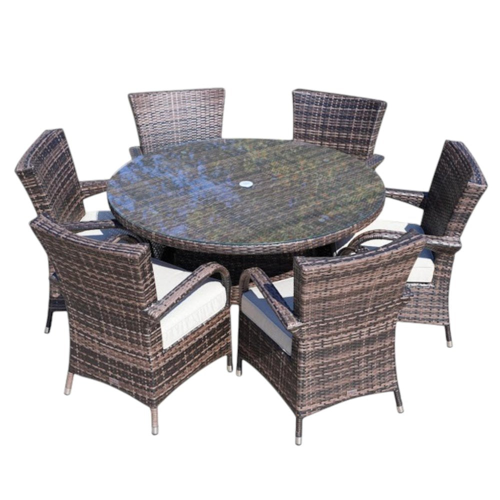 Seven Piece Clear and Gray Round Glass Dining Set  Warm Home View
