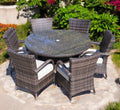 Gray Rattan Round Glass Dining Set - 7 Piece  Warm Home View