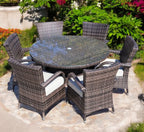 Gray Rattan Round Glass Dining Set - 7 Piece  Warm Home View