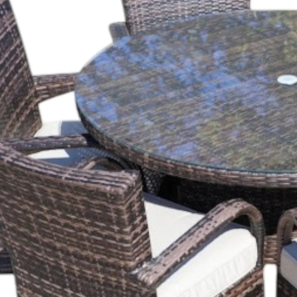 Gray Rattan Round Glass Dining Set - 7 Piece  Warm Home View