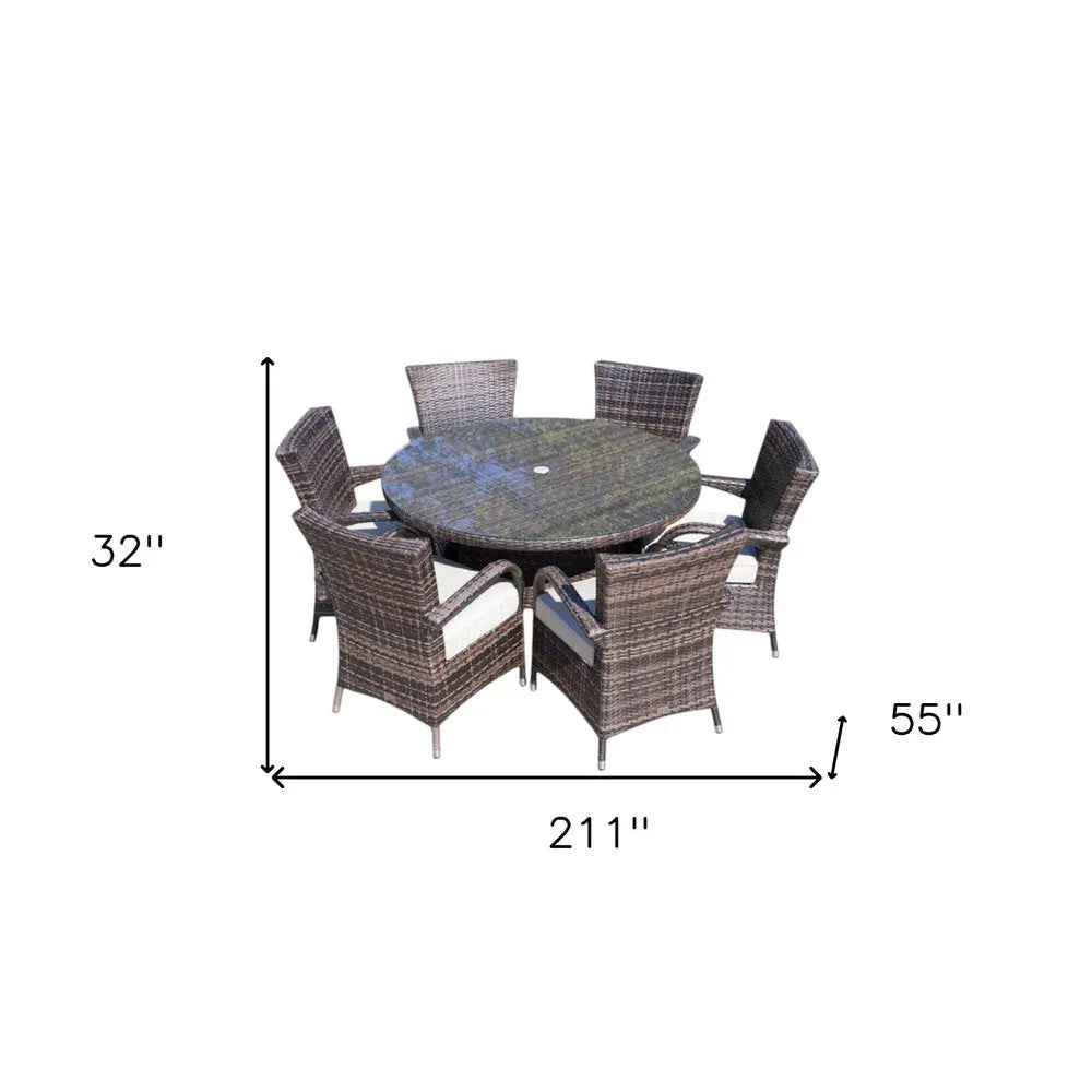 Gray Rattan Round Glass Dining Set - 7 Piece  Warm Home View