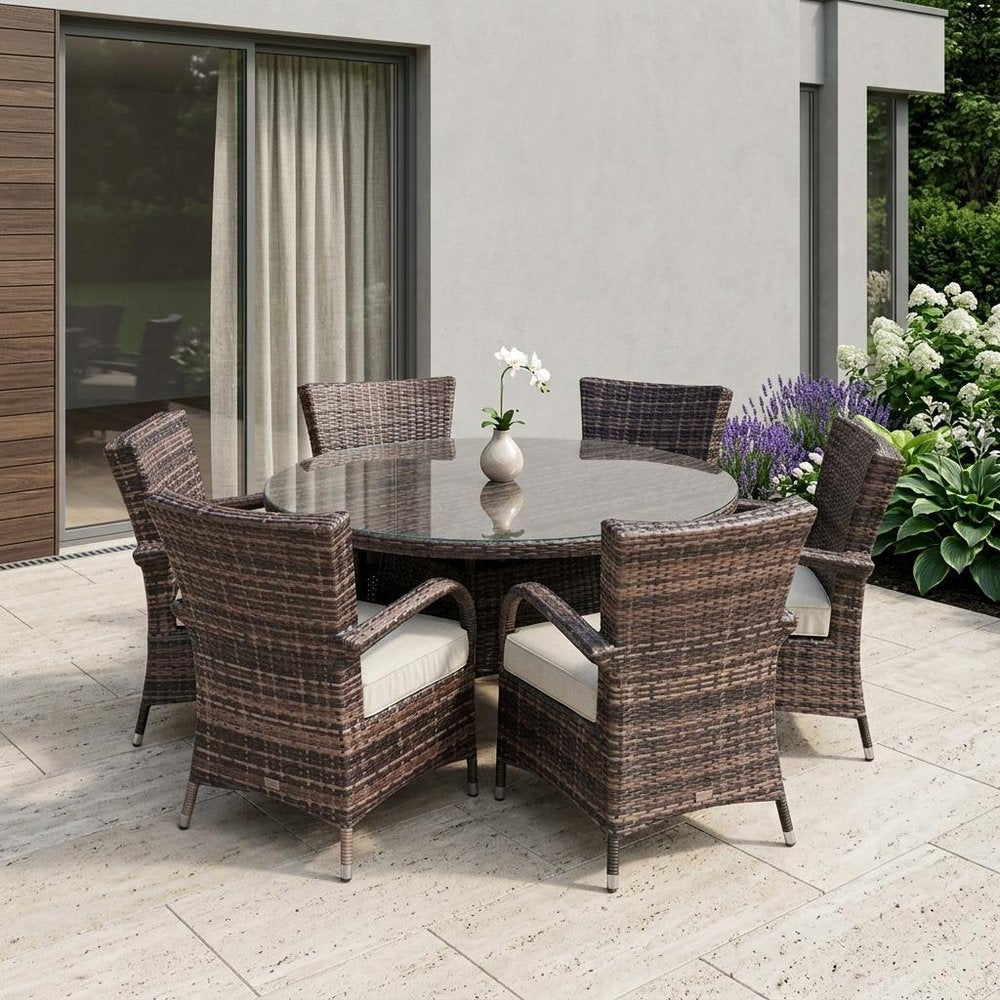Seven Piece Clear and Gray Round Glass Dining Set  Warm Home View