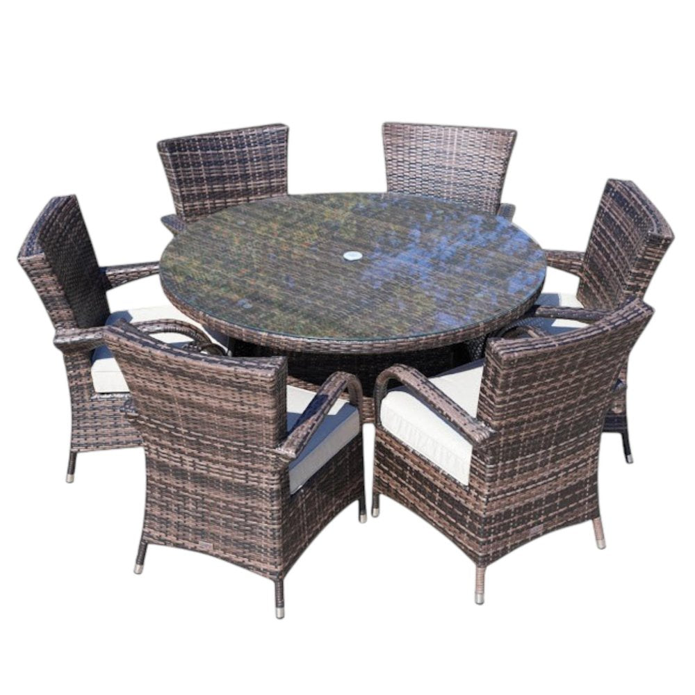 Seven Piece Clear and Gray Round Glass Dining Set  Warm Home View