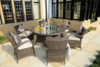 Gray Rattan Round Glass Dining Set - 7 Piece  Warm Home View
