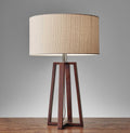 Walnut Wood Finish Linen Fabric Shade Table Lamp  Warm Home View