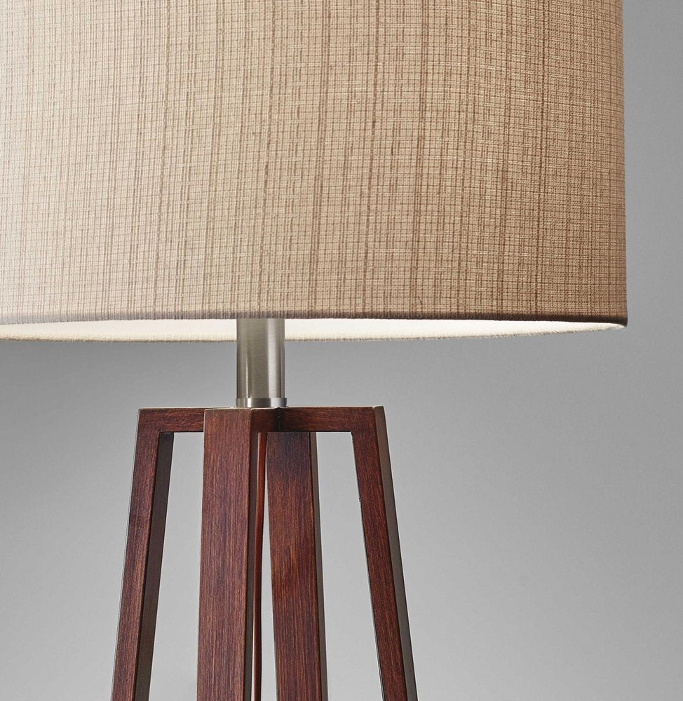 Walnut Wood Finish Linen Fabric Shade Table Lamp  Warm Home View
