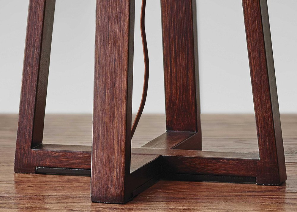 Walnut Wood Finish Linen Fabric Shade Table Lamp  Warm Home View