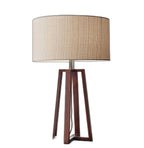 Walnut Wood Finish Linen Fabric Shade Table Lamp  Warm Home View