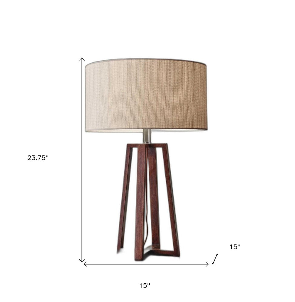 Walnut Wood Finish Linen Fabric Shade Table Lamp  Warm Home View