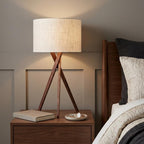 Tripod Leg Walnut Wood Table Lamp  Warm Home View