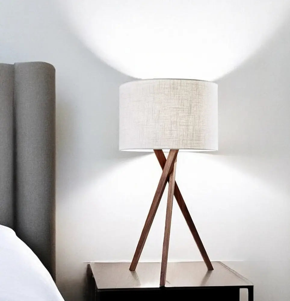 Tripod Leg Walnut Wood Table Lamp  Warm Home View
