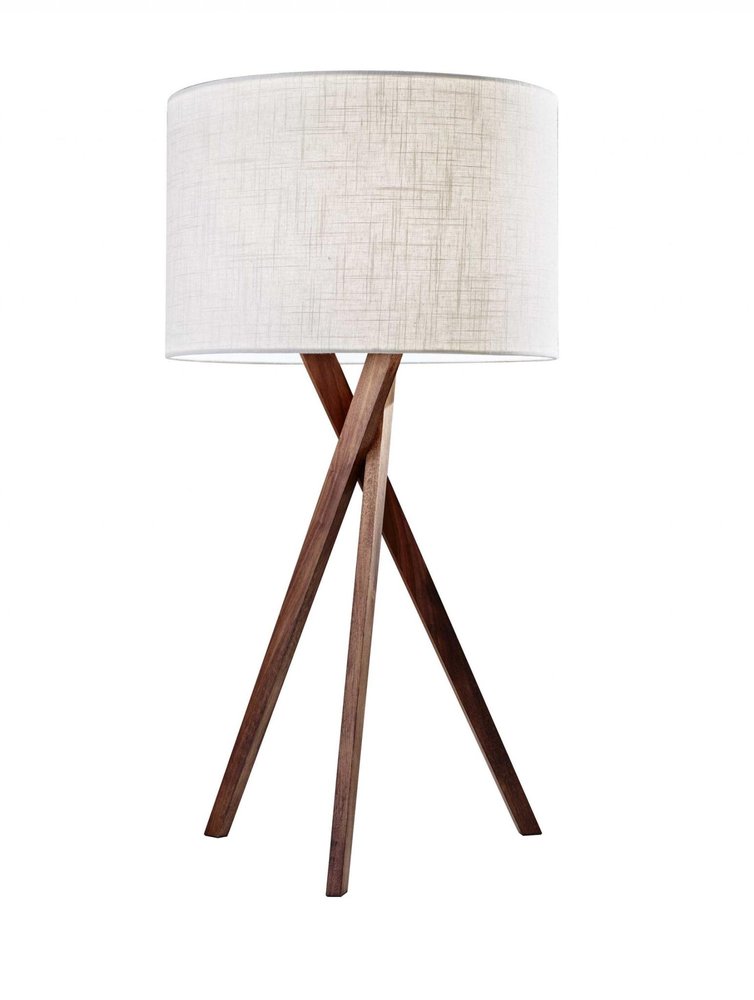 Tripod Leg Walnut Wood Table Lamp  Warm Home View