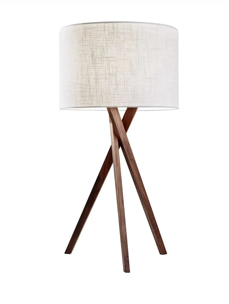 Tripod Leg Walnut Wood Table Lamp  Warm Home View
