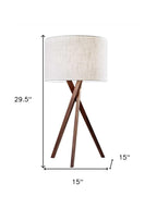 Tripod Leg Walnut Wood Table Lamp  Warm Home View