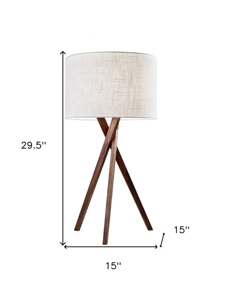 Tripod Leg Walnut Wood Table Lamp  Warm Home View