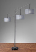 91" Silver Three Light Tree Floor Lamp With Gray Linen Drum Shade  Warm Home View