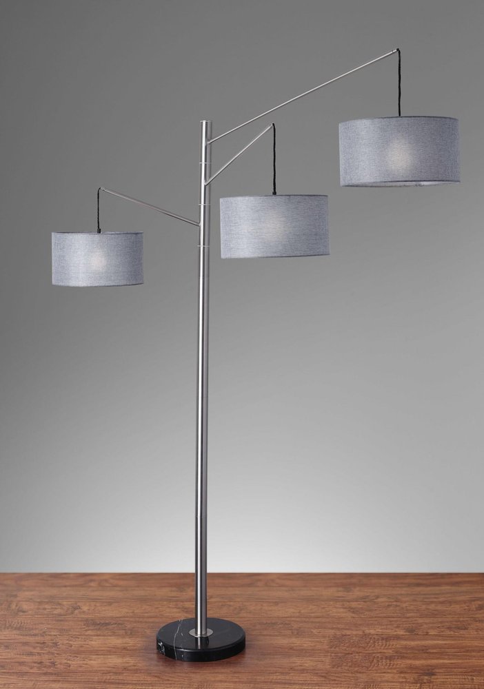 91" Silver Three Light Tree Floor Lamp With Gray Linen Drum Shade  Warm Home View