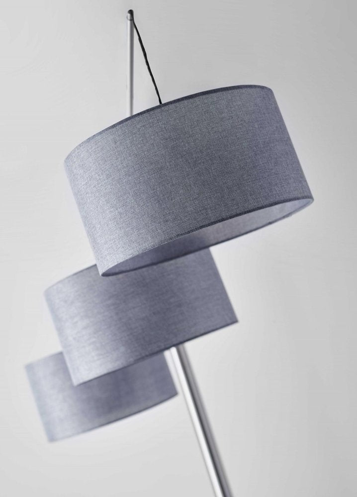91" Silver Three Light Tree Floor Lamp With Gray Linen Drum Shade  Warm Home View