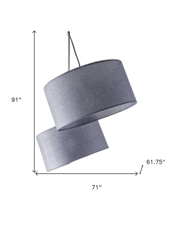 91" Silver Three Light Tree Floor Lamp With Gray Linen Drum Shade  Warm Home View