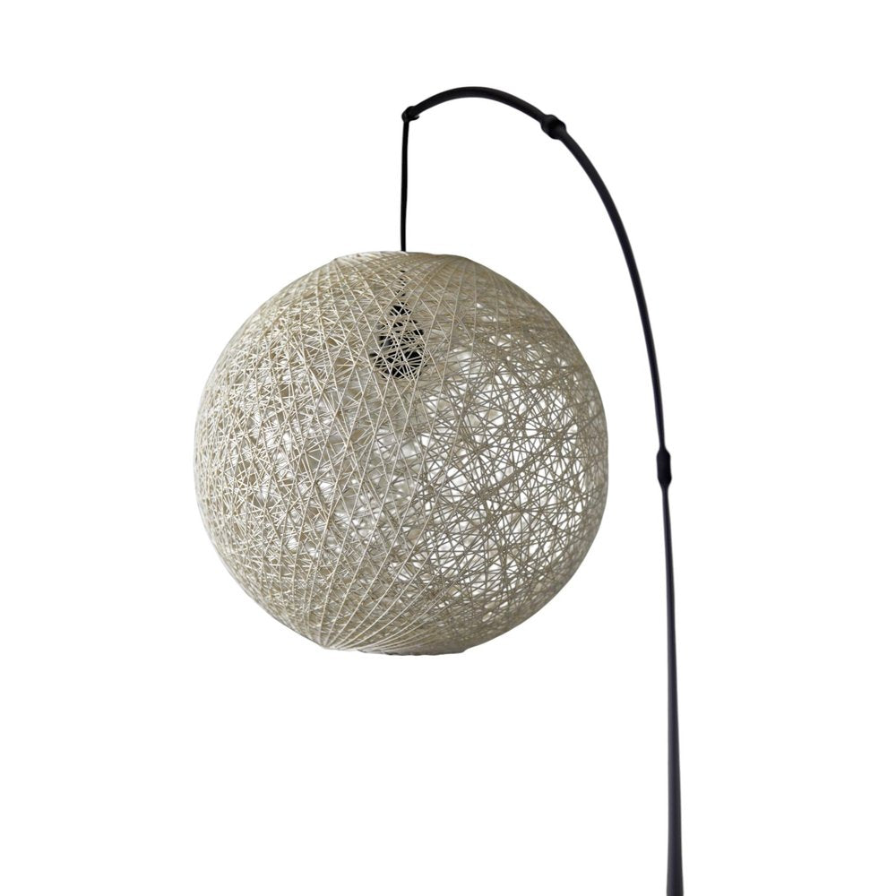 77" Antiqued Bronze Arched Floor Lamp With Groovy Beige Abstract Wicker Globe Shade  Warm Home View