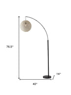 77" Antiqued Bronze Arched Floor Lamp With Groovy Beige Abstract Wicker Globe Shade  Warm Home View