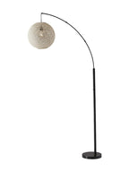 77" Antiqued Bronze Arched Floor Lamp With Groovy Beige Abstract Wicker Globe Shade  Warm Home View
