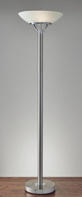 Frosted Glass Shade Uplighting Torchiere In Brushed Steel  Warm Home View