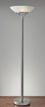 Frosted Glass Shade Uplighting Torchiere In Brushed Steel  Warm Home View