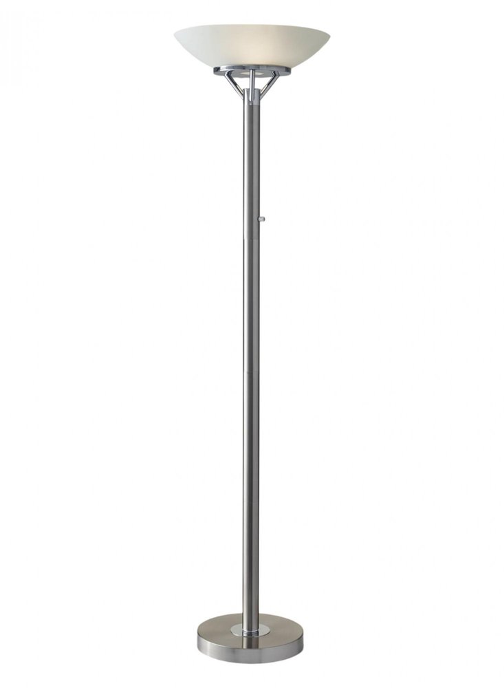 Frosted Glass Shade Uplighting Torchiere In Brushed Steel  Warm Home View
