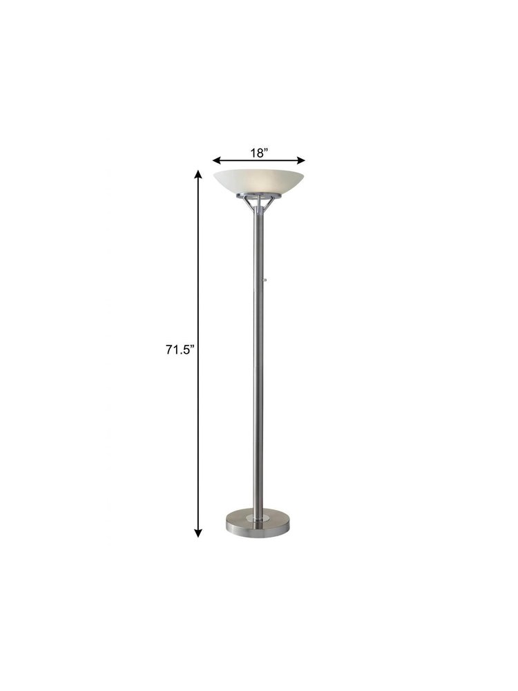 Frosted Glass Shade Uplighting Torchiere In Brushed Steel  Warm Home View