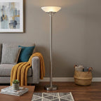 Frosted Glass Shade Uplighting Torchiere In Brushed Steel  Warm Home View