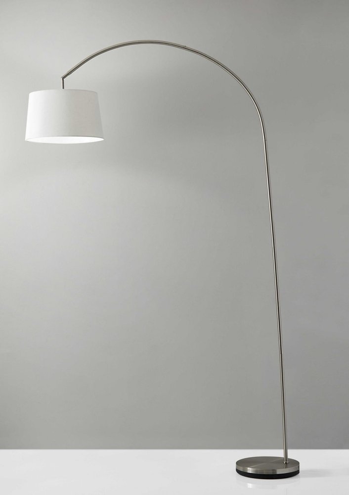 83" Silver Arc Floor Lamp With White Linen Empire Shade  Warm Home View