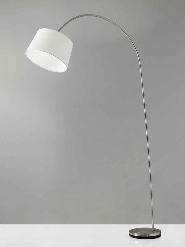 83" Silver Arc Floor Lamp With White Linen Empire Shade  Warm Home View