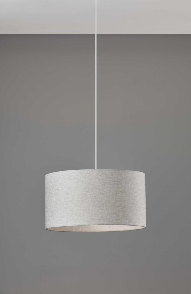 White Fabric Sleek Drum Pendant Lamp  Warm Home View